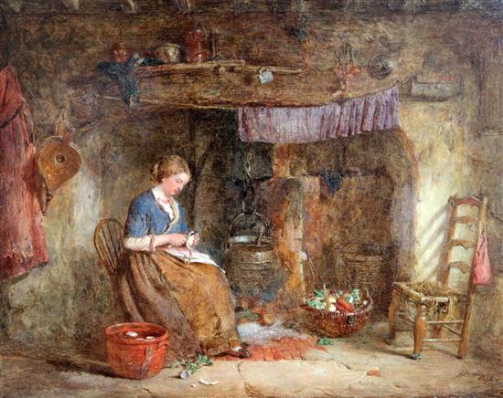 Alfred Provis (fl.1843-1886) Beside the hearth, 10 x 14in.